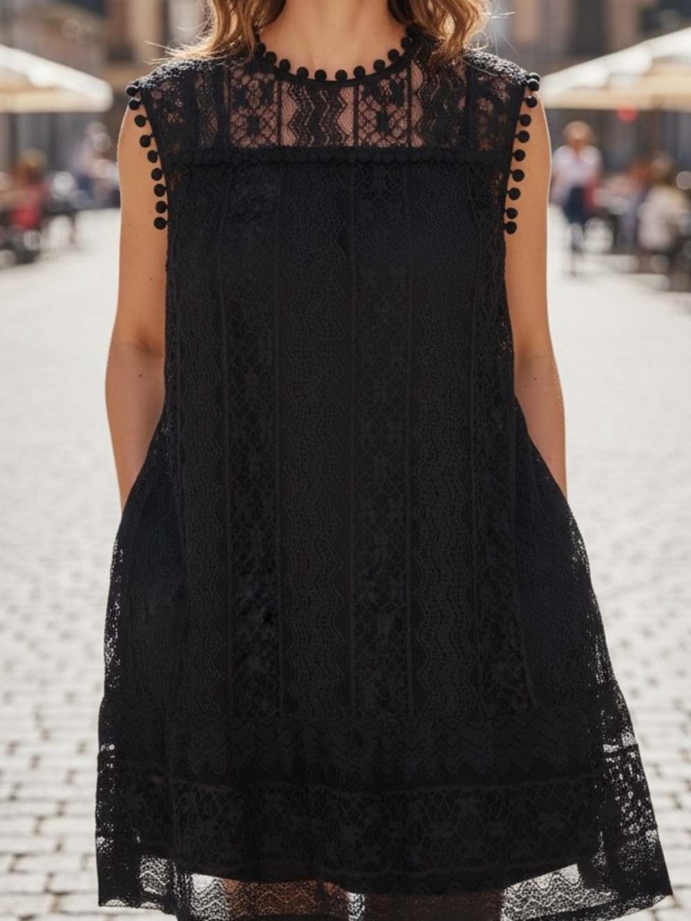 Zanzea Black Lace Sleeveless A-Line Dress